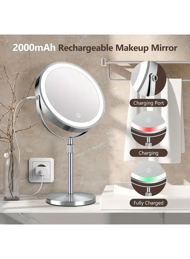 مرآة مكياج LED قابلة للتعتيم مع تكبير 1X و 10X و 3 إعدادات ألوان وتصميم دوار 360 درجة - Image 3
